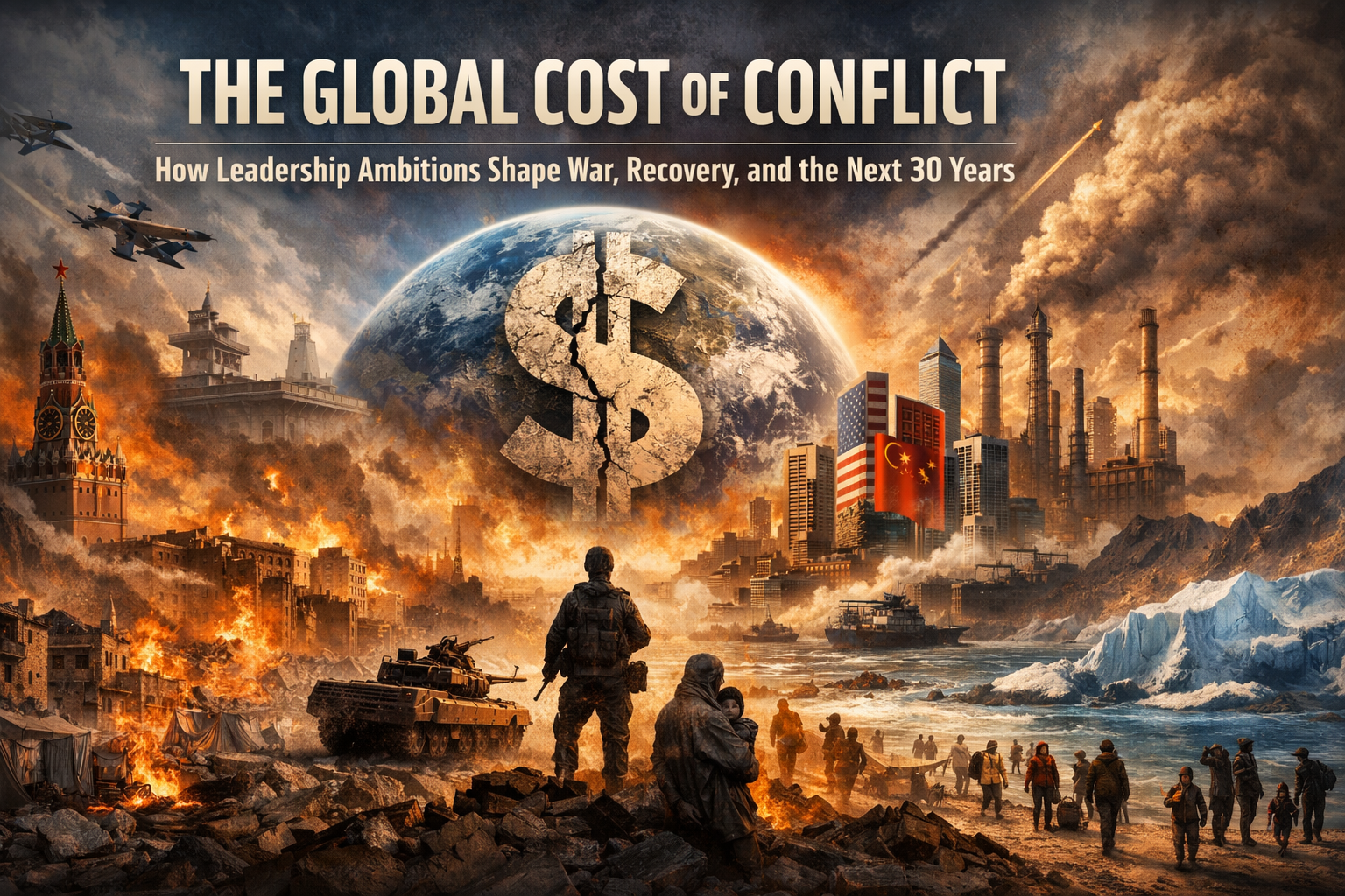 The Global Cost of Conflict: How Leadership Ambitions Shape War, Recovery, and the Next 30 Years